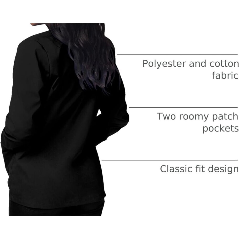 Medical Scrubs Women Warm Up Jacket Cotton Polyester Black XS - Picture 4 of 8